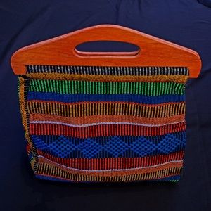 Recycled wooden handle artisan handmade satchel